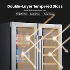 Yeego Wine and Beverage Refrigerator - 24 Inch Dual Zone Wine Fridge 60 Can & 20 Bottle, 36-72°F Cooler Built in Under Counter Fridge with Glass Door for Beer Soda Drink Home Bar Office