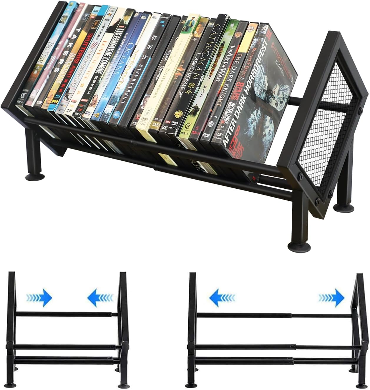 PUTNATRURE DVD Blu ray Rack, Expandable Media Shelf Holds 36 DVD Cases, Compact Display Organizer for Video Games and Movies, Black