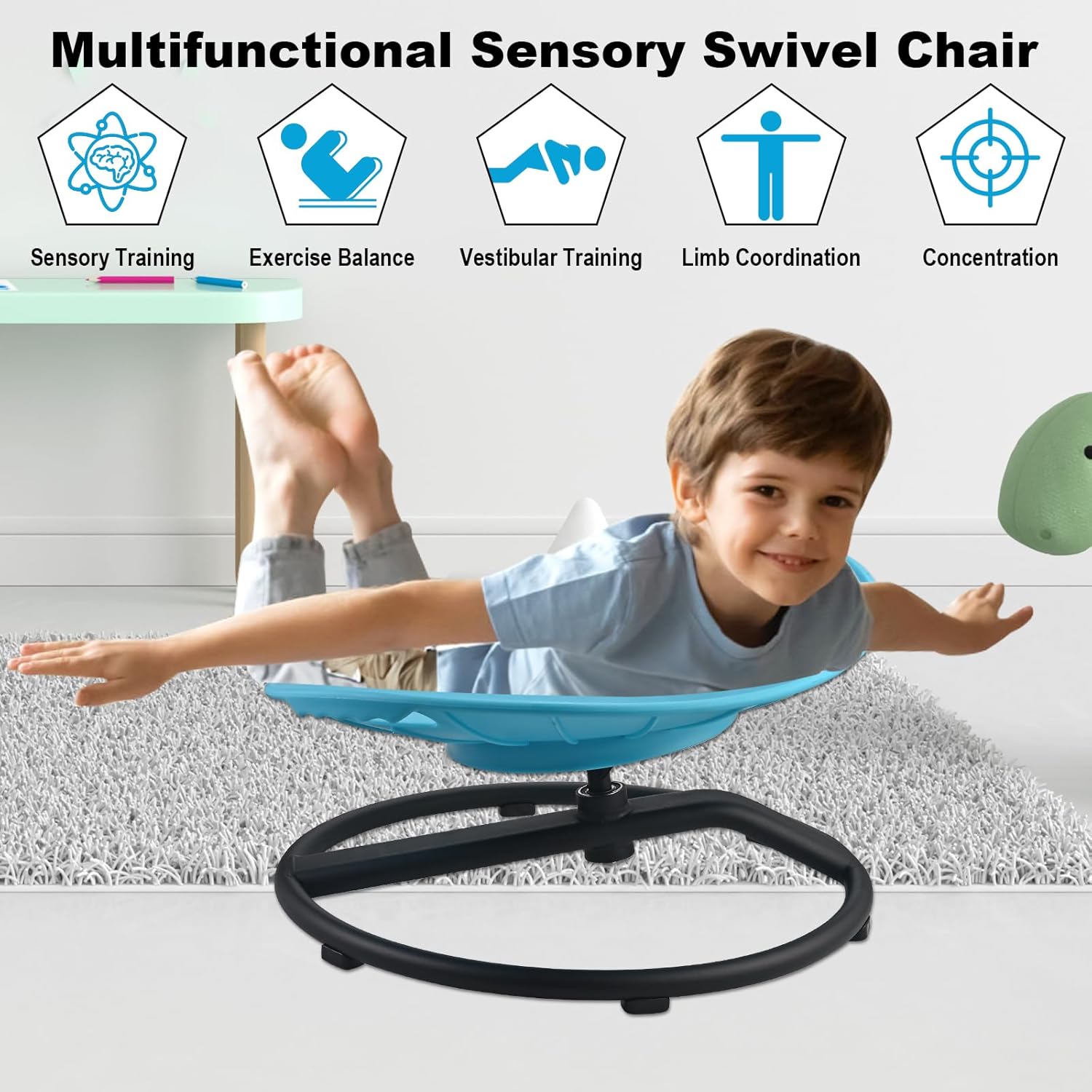 Spinning Chair for Autistic Kids, Sensory Swivel Chair with Safety Handles, 330LBS Weight Capacity, Spinning Toy for Kids Autism & ADHD Age 3+, Sensory Product for Body Balance