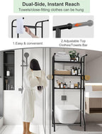 3-Tier Over The Toilet Storage Shelf，Bathroom Organizers and Storage Over Toilet，Metal Bathroom Space Saver with 2 Bars，1 Paper Holder and 4 Hooks,Black