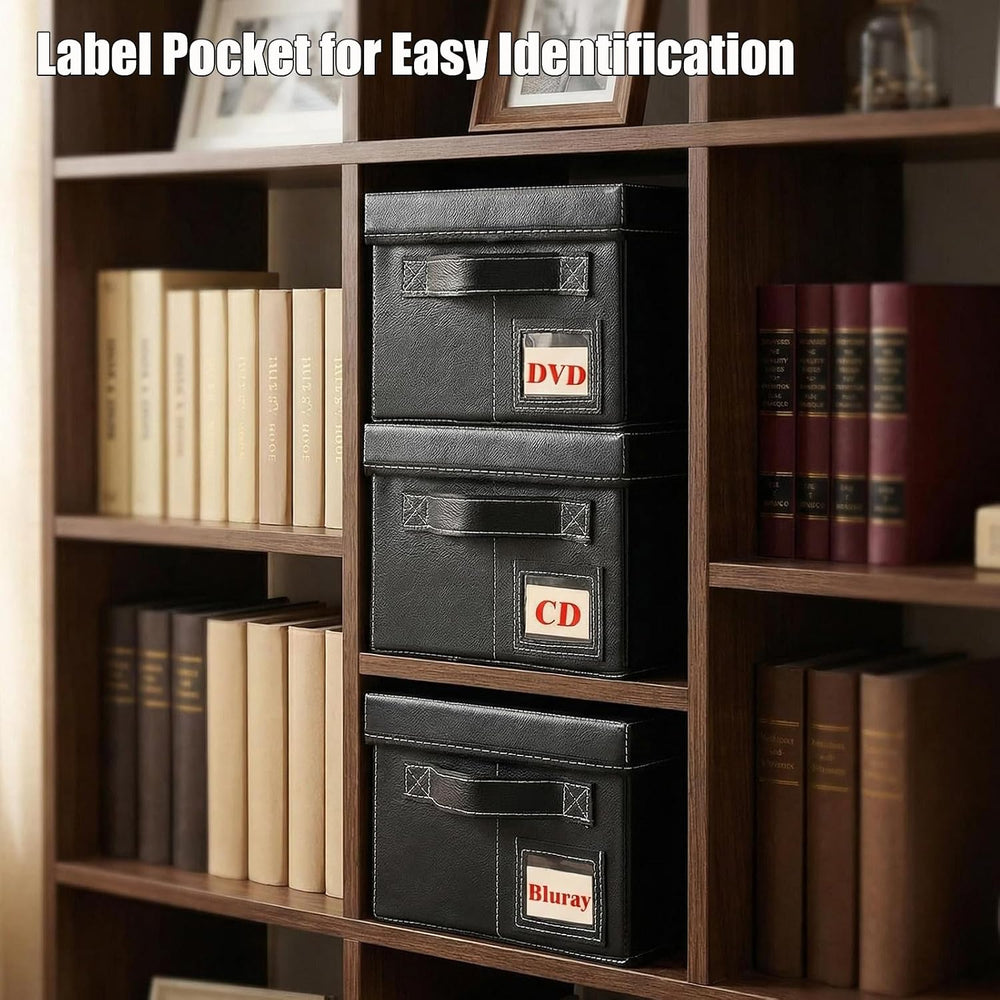 DVD Storage Box 6 Pack, PU Leather DVD Organizer Stackable, Holds 156 DVDs, D...