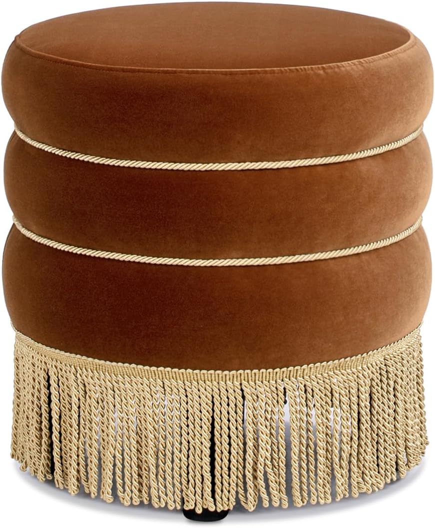 Edward Round Ottoman, Performance Velvet Ottoman, Burnt Orange Footrest with ...