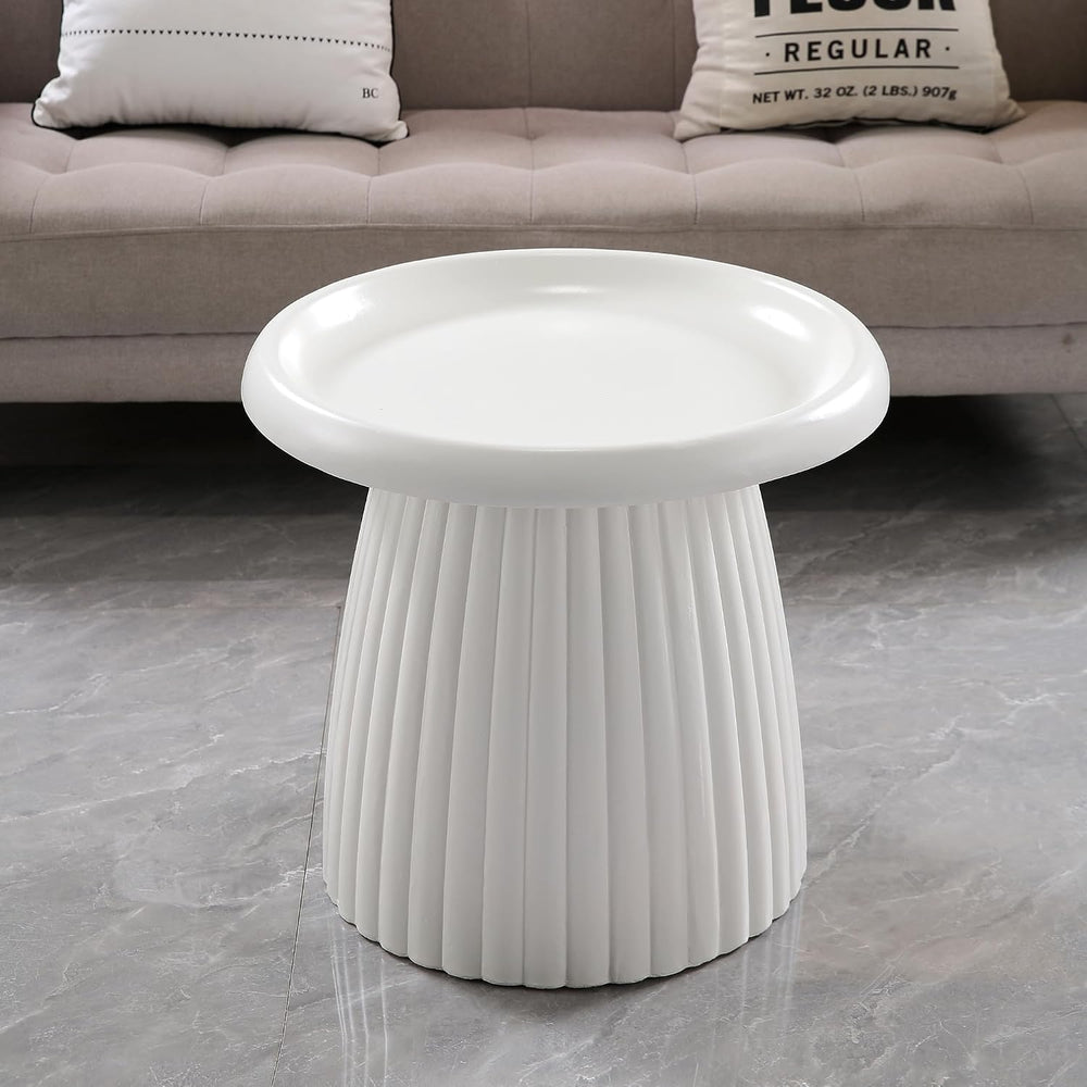 Henf 19.69" Round End Table for Indoor Outdoor, Fluted Pedestal Base, Ma...