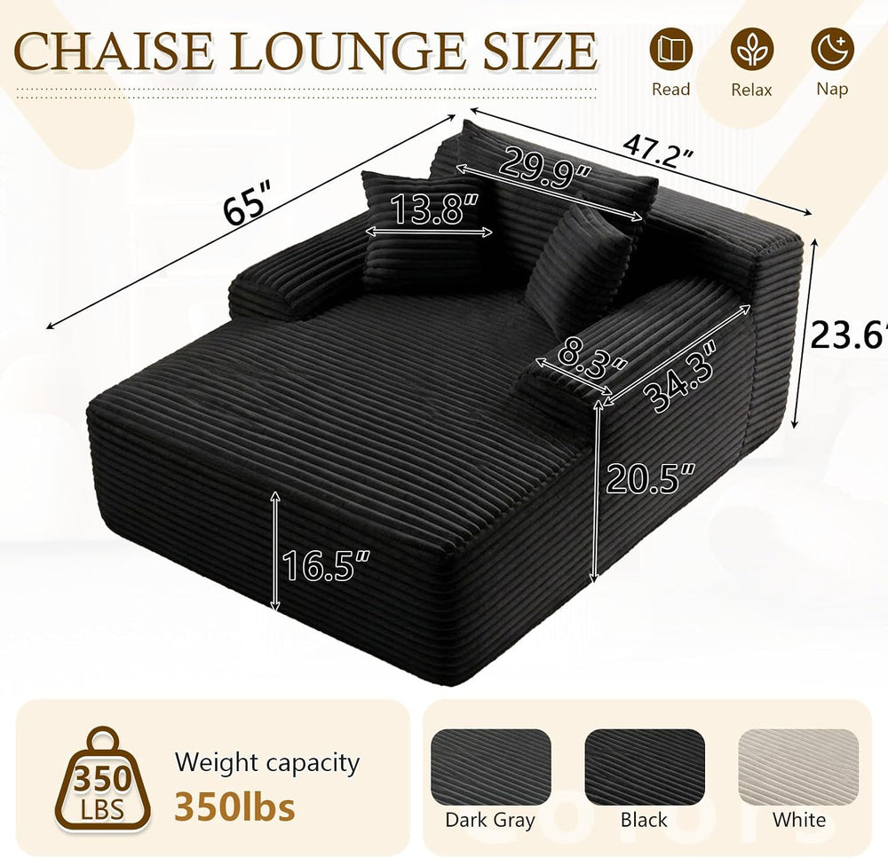 ODUWA 65" Oversized Chaise Lounge Chair Indoor, Cloud Couch Chair with W...