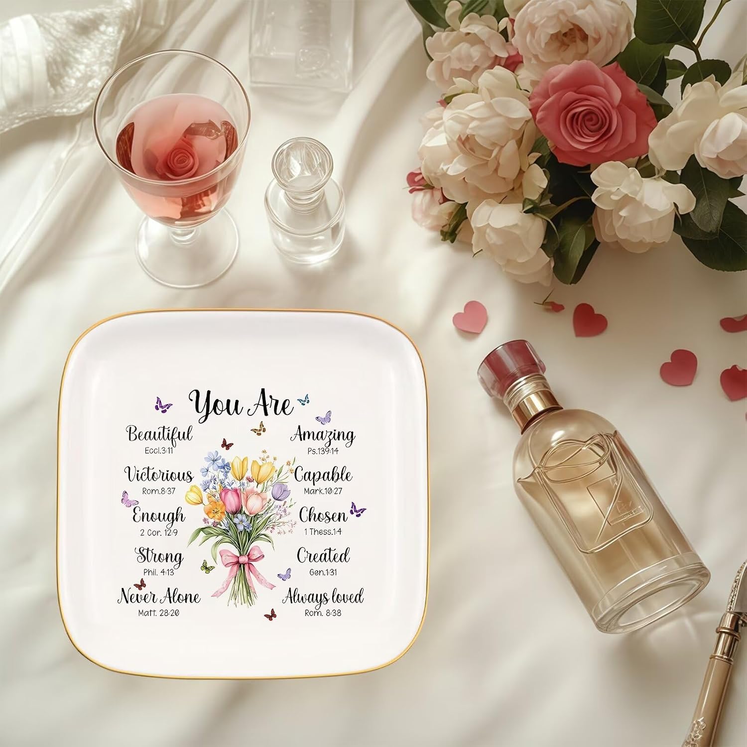 Ceramic Jewelry Ring Dish, Necklace Earrings Holders Tray Christian Gifts - Christian Bible Verse, Gifts for Mother's Day, Christmas, Thanksgiving, and Birthdays for women 4