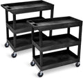 Tubstr 3-Tier Rolling Utility Cart 2-Pack | Each Supports up to 300 lbs. Heavy-Duty Shelf Cart for Garage Storage, Office Spaces, & Kitchen Use | Durable Tool Cart with Locking Wheels (Black, 32 x 18)