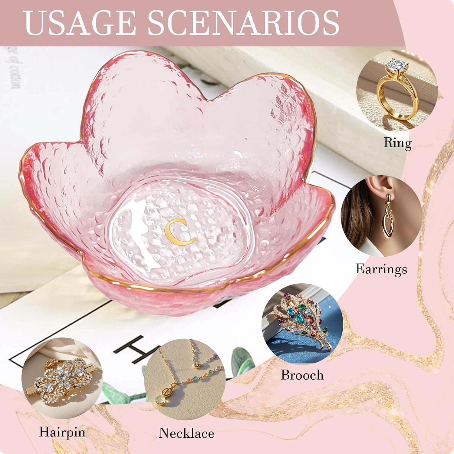 Birthday Gifts for Women Ring Dish Jewelry Tray Dish Ring Holder Room Decor Vanity Organizer Bathroom Aesthetic Trinket Dish Wedding Bridesmaid Bride Engagement Personalized Christmas Gifts for Women