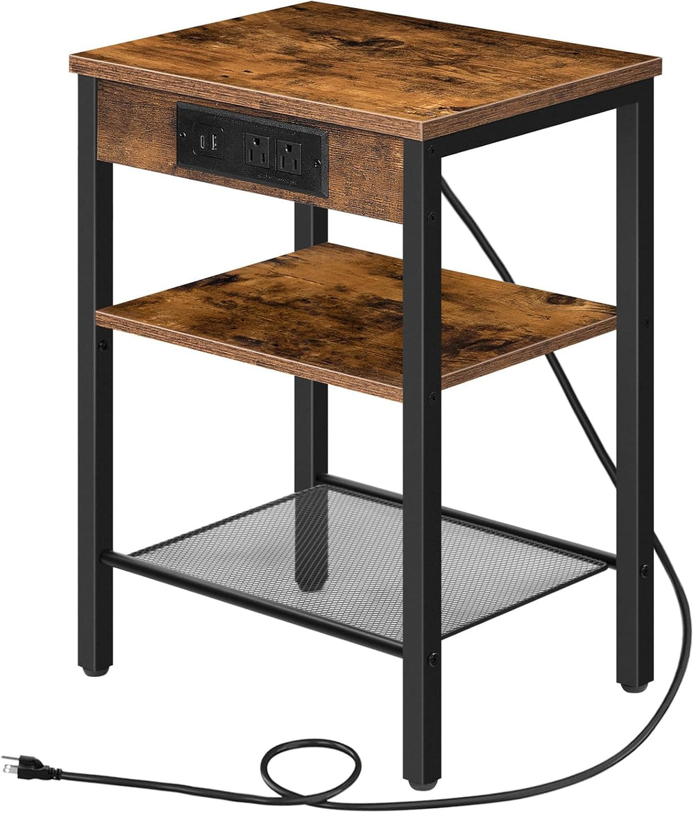 HOOBRO Side Table with Charging Station and USB Port, Small End Table for Sma...