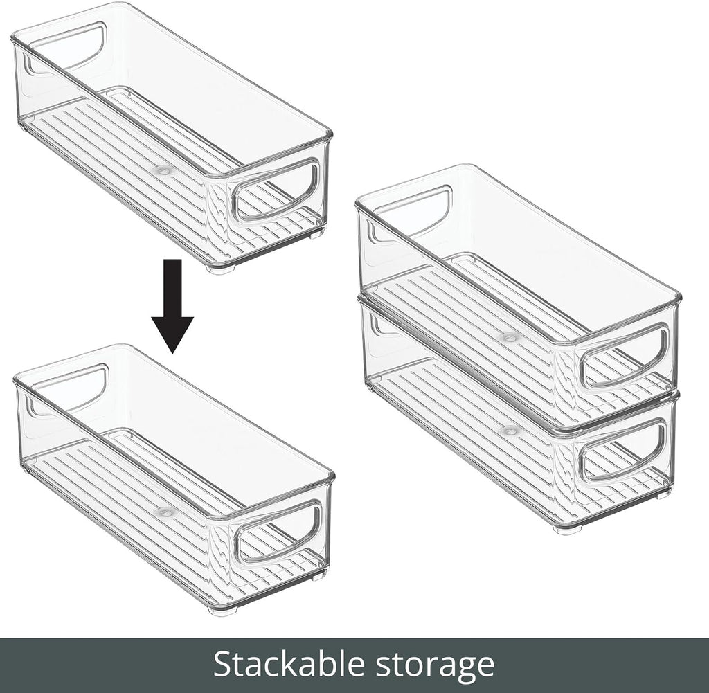 mDesign Small Plastic Nursery Storage Container Bins with Handles for Organization in Cabinet, Closet or Cubby Shelves - Organizer for Baby Food, Bibs, Formula - Ligne Collection - 2 Pack - Clear