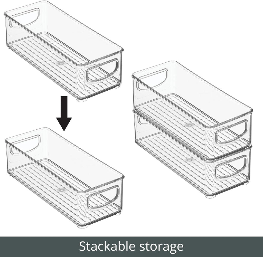 mDesign Small Plastic Bathroom Storage Container Bins with Handles for Organization in Closet, Cabinet, Vanity or Cupboard Shelf, Accessory Organizer for Hair Tools - Ligne Collection - 4 Pack - Clear