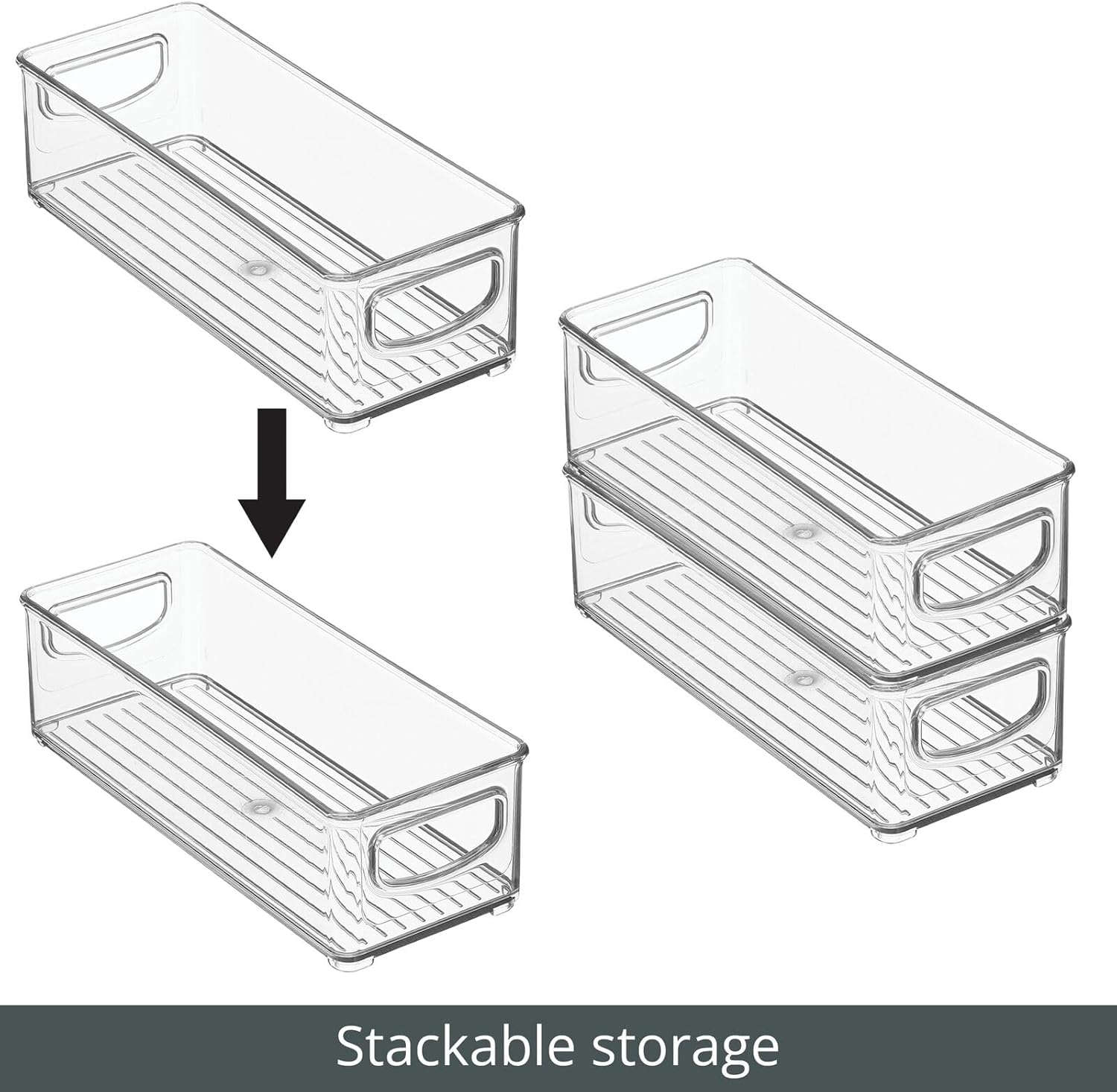 mDesign Small Plastic Bathroom Storage Container Bins with Handles for Organization in Closet, Cabinet, Vanity or Cupboard Shelf, Accessory Organizer for Hair Tools - Ligne Collection - 4 Pack - Clear