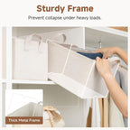 StorageWorks Storage Bins, Shelves Baskets for Organizing, Fabric Closet Organizers with Handles, Metal Frame, Beige（Cotton-linen）, 2-Pack
