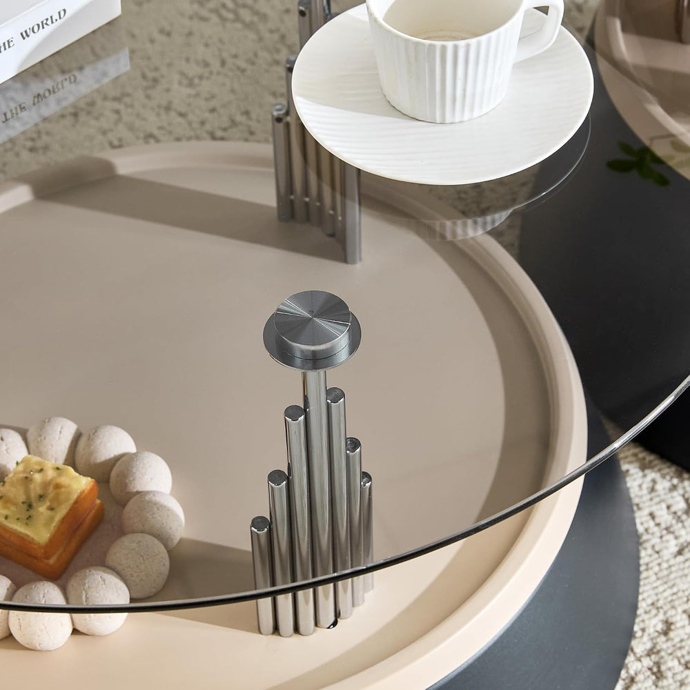 2-Piece Nesting Coffee Table Set with Tempered Glass Top, Black and Silver | ...