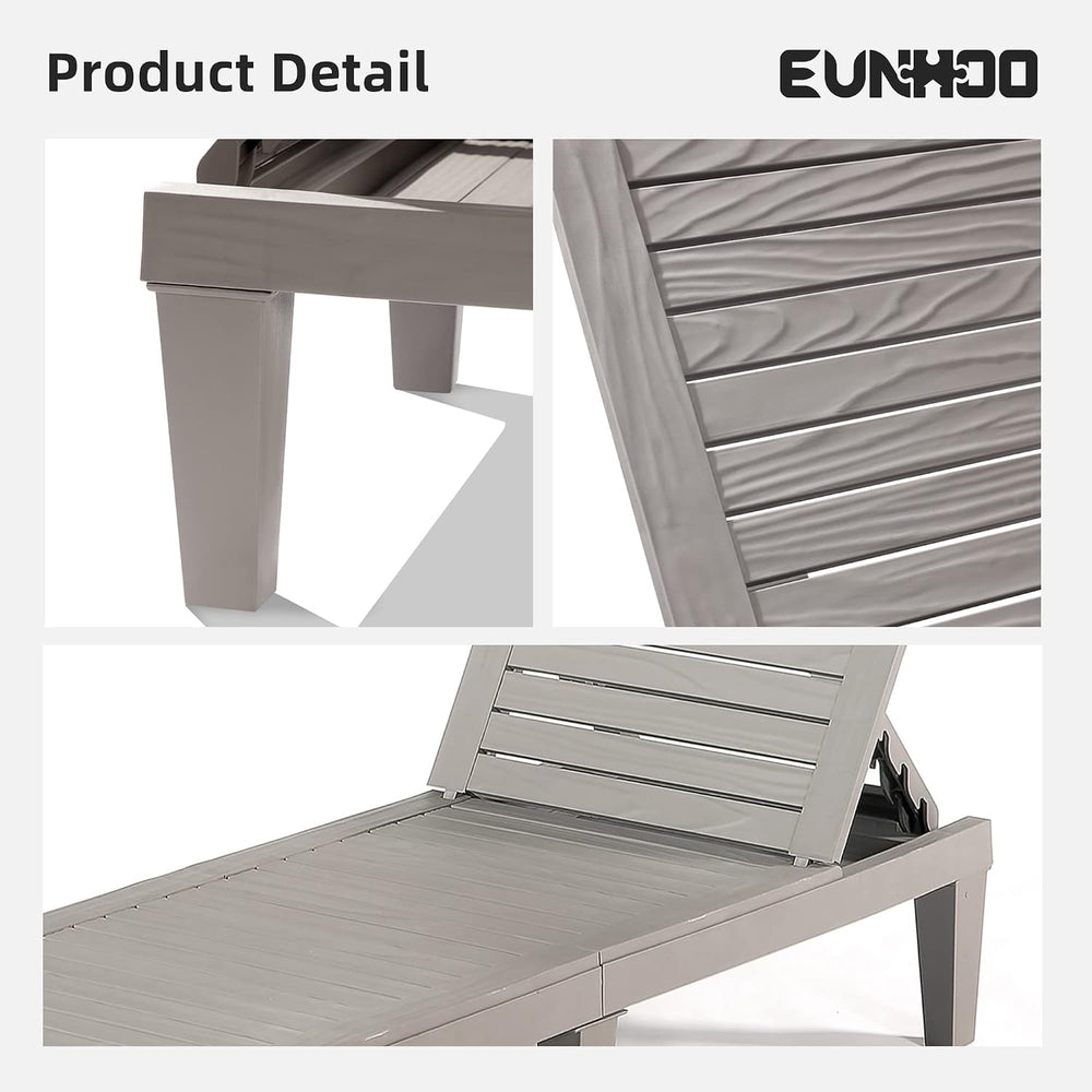 EUNHOO Outdoor Chaise Lounge Set of 2, Adjustable Pool Lounge Chair with 5 Po...