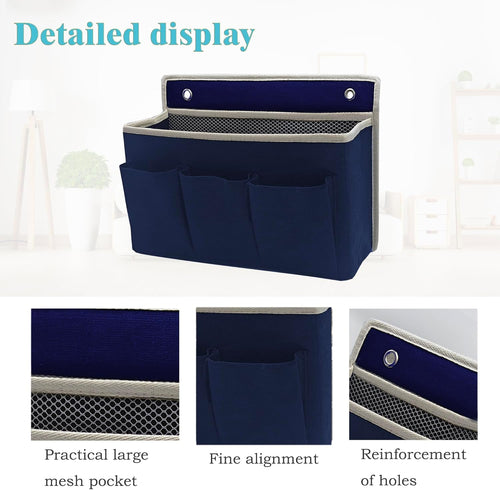 2-Pack Wall Hanging Organizer Bag/Hanging Baskets with Large Mesh Compartment & 3 Pockets，Over the Door Hanging Organizer Space Saving Storage for Bedroom,RV Camper, Closet (Navy Blue -2 Pack)