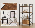 Casaottima Book Shelf, 4 Tier Bookshelf, Modern Wood Bookcase Shelves for Bedroom, Industrial Display Shelf for Living Room Home Office Kitchen, Standing Shelving Unit Storage Organizer, Vintage