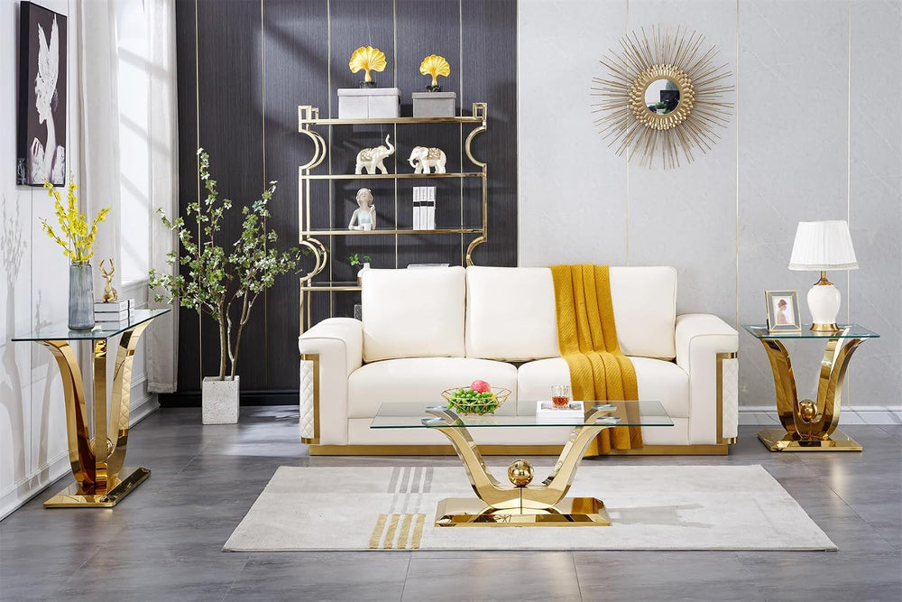 Modern Glass End Table Square Gold Living Room Table Sofa Side Table with 0.4...
