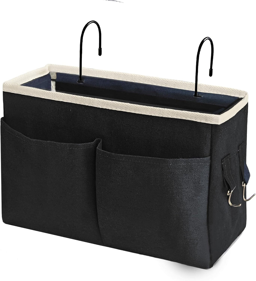 Bedside Caddy Bedside Hanging Storage Basket Multi-Function Organizer Caddy for Bunk and Hospital Beds Dorm Rooms Bed Rails, Can be Placed Glasses Books Mobile Phones（Black）