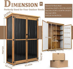 46" L Large Outdoor Storage Cabinet with Shelves, Wood & Metal Storage Shed Weather-Resistant, Outside Storage Cabinet for Garage Patio Backyard Garden with Waterproof Roof