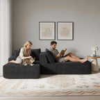 83” Oversized Double Chaise Lounge Chair Boneless Cloud Sofa Bed,Black | Double Lounge Chaise, Boneless Loveseat Sofa, Corduroy Chaise Lounge, Deep Seat Sleeper Couch for Living Room, No Assembly