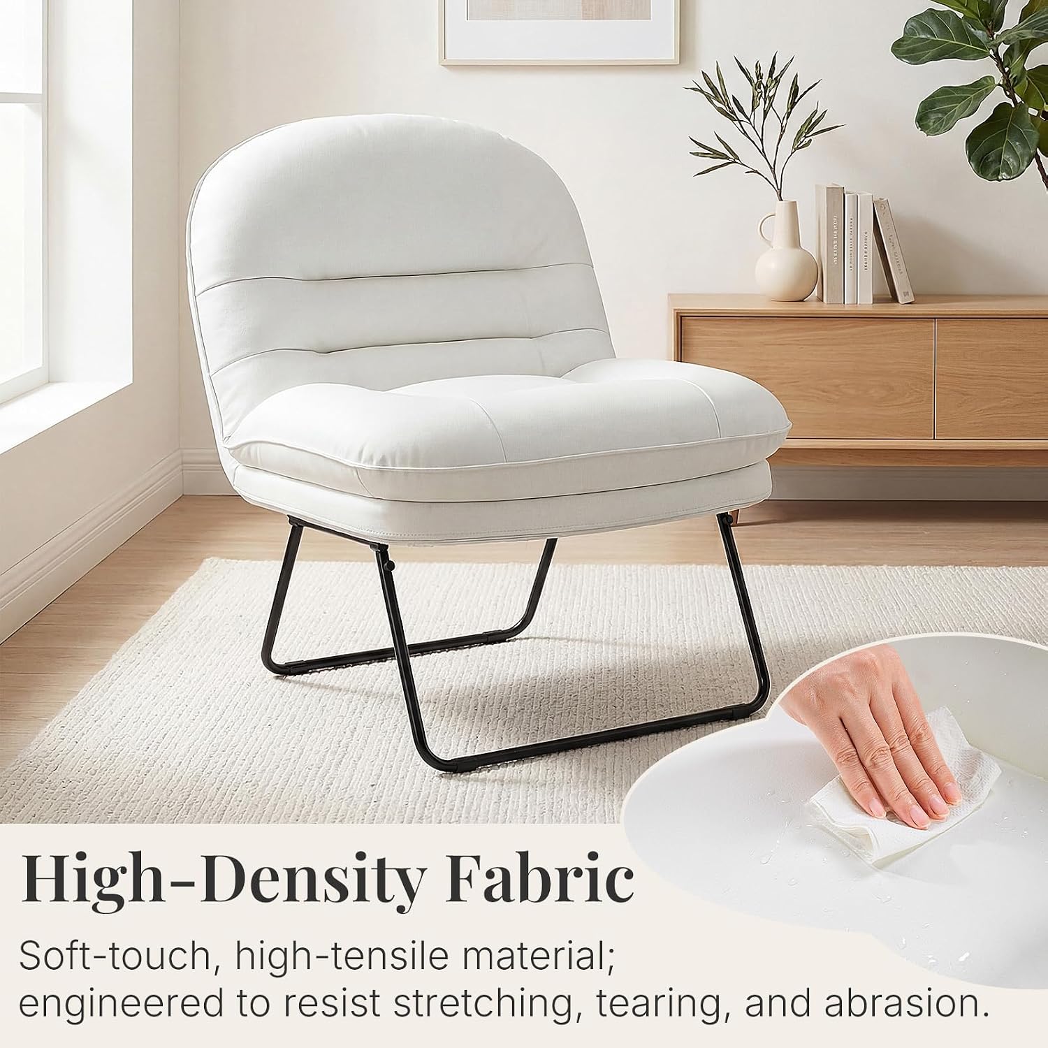 Saucer Chair, Small Foldable Floor Chair, PU Leather | Folding Adjustable Backrest, Bedroom, Living Room, Dorm, Small Spaces Apartment, Adults, White