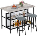 AWQM Kitchen Island with Seating & Storage, Bar Table and Chair Set, Grey | Modern Bar Table and Chairs Set for 2, Faux Marble Island Table, with 2 Chair, For Small Space, Apartment, Home Bar