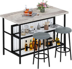 AWQM Kitchen Island with Seating & Storage, Bar Table and Chair Set, Grey | Modern Bar Table and Chairs Set for 2, Faux Marble Island Table, with 2 Chair, For Small Space, Apartment, Home Bar