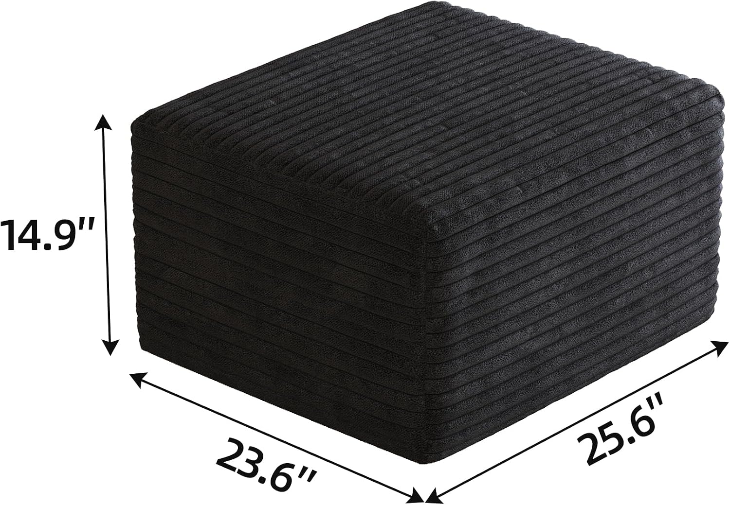 25.6" Corduroy Ottoman Foot Rest,Plush Memory Foam Couch Ottomans,Boneless Compressed Sofa in a Box for Living Room No Assembly Require,Black