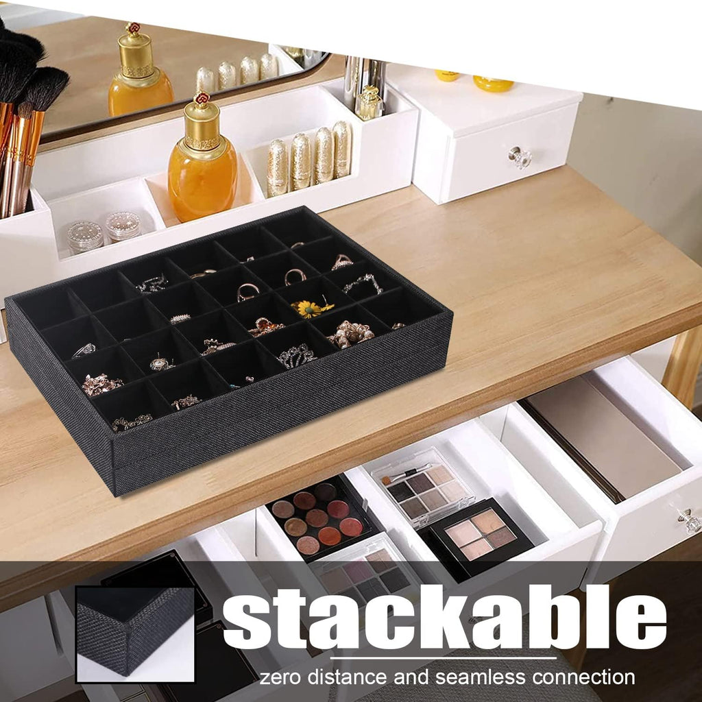 Julysky 2 Pack 24 Grids Jewelry Organizer Trays Ring Earring Display Stand for Selling, Black Velvet Necklace Holder Box Bracelet Case