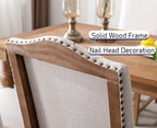 EALSON Farmhouse Dining Chairs Set of 2 Upholstered Dining Room Chairs with Wood Legs and Nailhead Trim Mid Century Modern Kitchen Chairs with High Back Padded Parson Chairs, Linen Beige