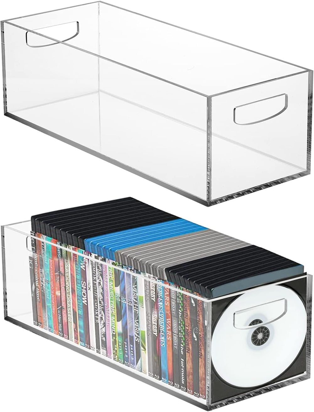 Frcctre 2 Pack Acrylic DVD/CD Storage Box, Clear DVD Holder Case with Handles...