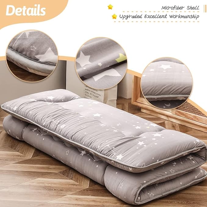 MAXYOYO Japanese Floor Mattress Futon Mattress, 4" Thicken Tatami Mat Sleeping Pad Foldable Roll Up Mat Boys Girls Dormitory Pad Kids Floor Lounger Pillow Bed, Charcoal Grey, Queen Size