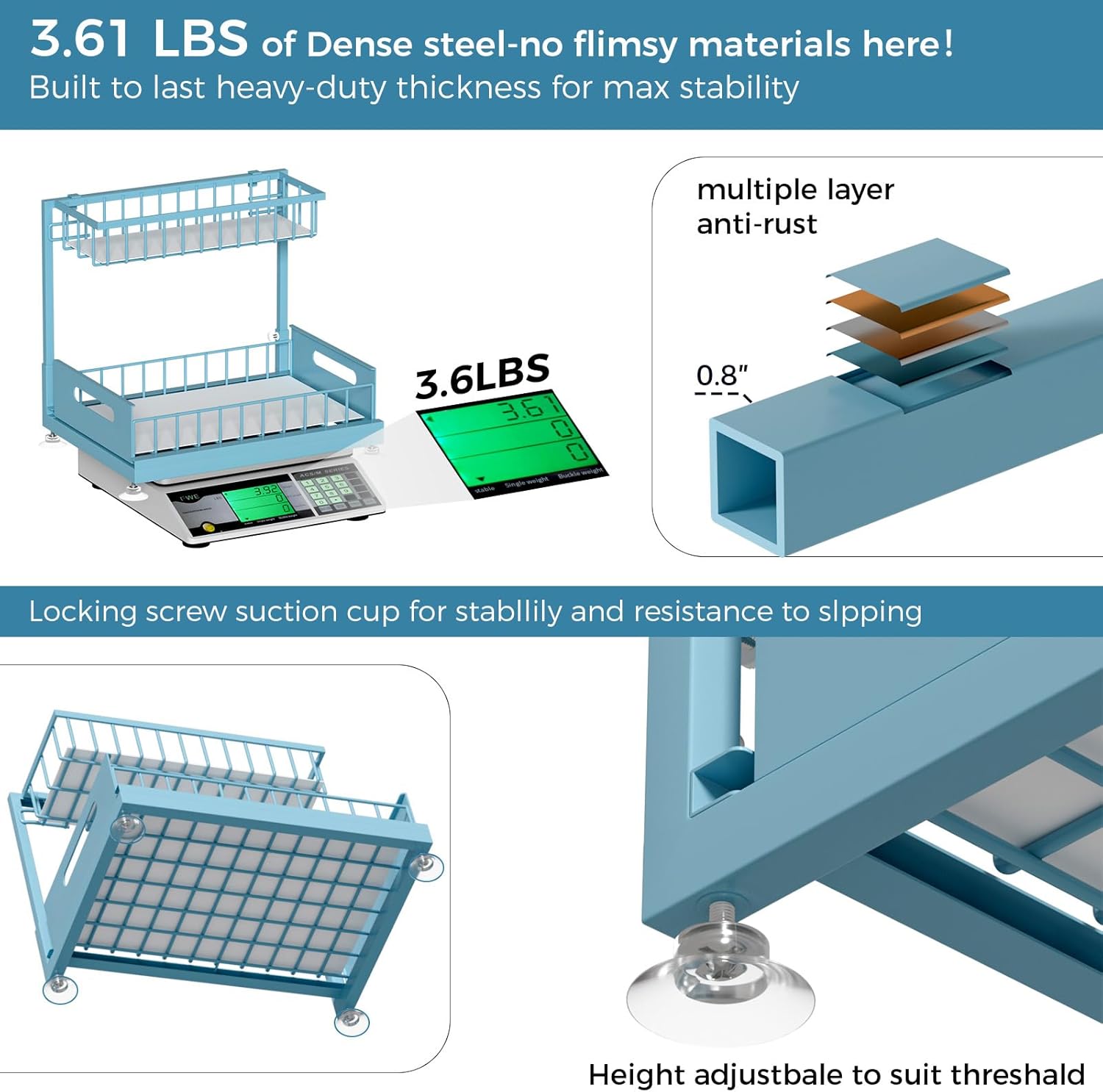 Under Sink Organizer Storage 2-Tier Premium Metal Pull-Out Racks, Height Adjustable, Easy Installation | Kitchen & Bathroom Organizers Pack of 1 Teal