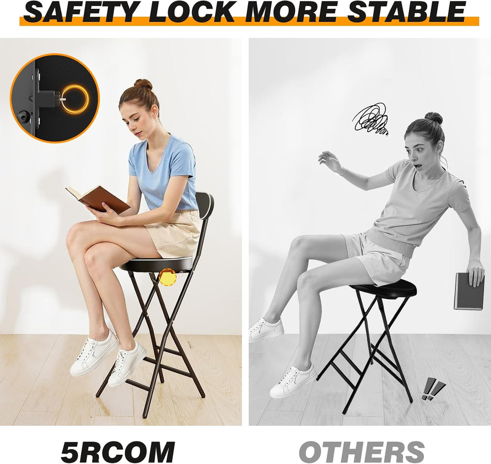 5Rcom 2 Pack Folding Stool, 24 inch Cushioned Padded Folding Bar Stool with B...