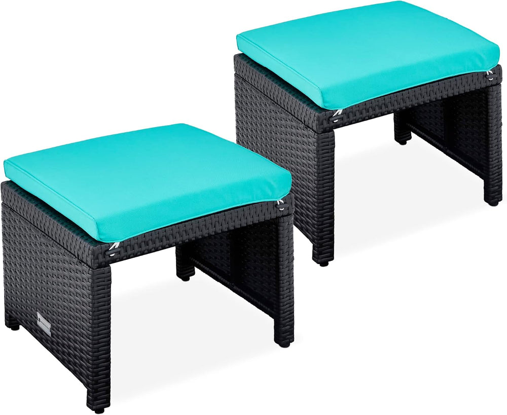 Best Choice Products Set of 2 Wicker Ottomans, Multipurpose Outdoor Furniture...