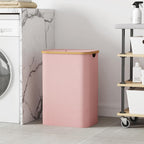 Lifewit 80L Laundry Basket with Lid, Clothes Hampers for Laundry with Bamboo Handles and A Removable Bag, Large Foldable Laundry Hamper for Bedroom, Bathroom, Dorm, Laundry Room, Pink