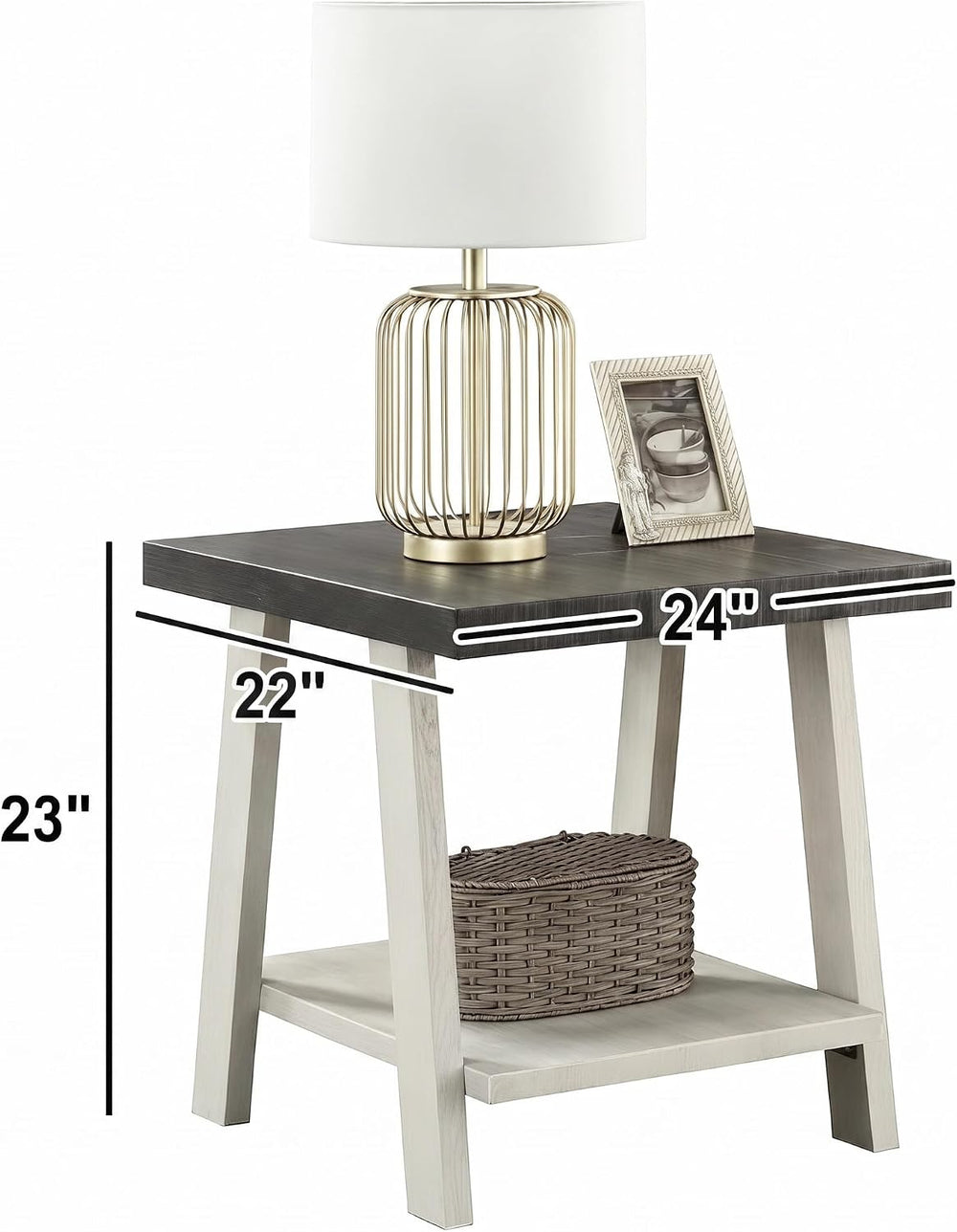 Modern Industrial Wooden End Table, 2-Tier Small Sofa Side Table with Storage...
