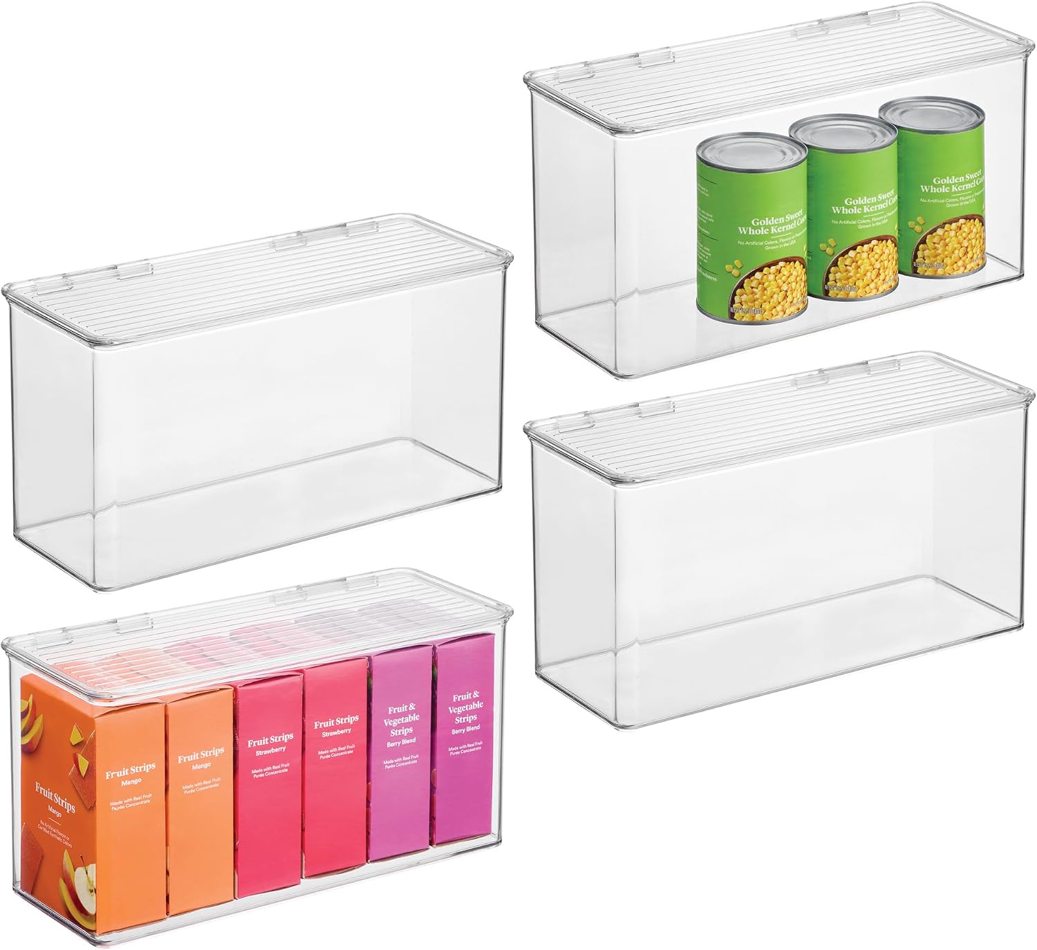 iDesign Plastic Stackable Hinged-Lid Storage Box - Set of 4 - Clear | Pantry or Kitchen Use