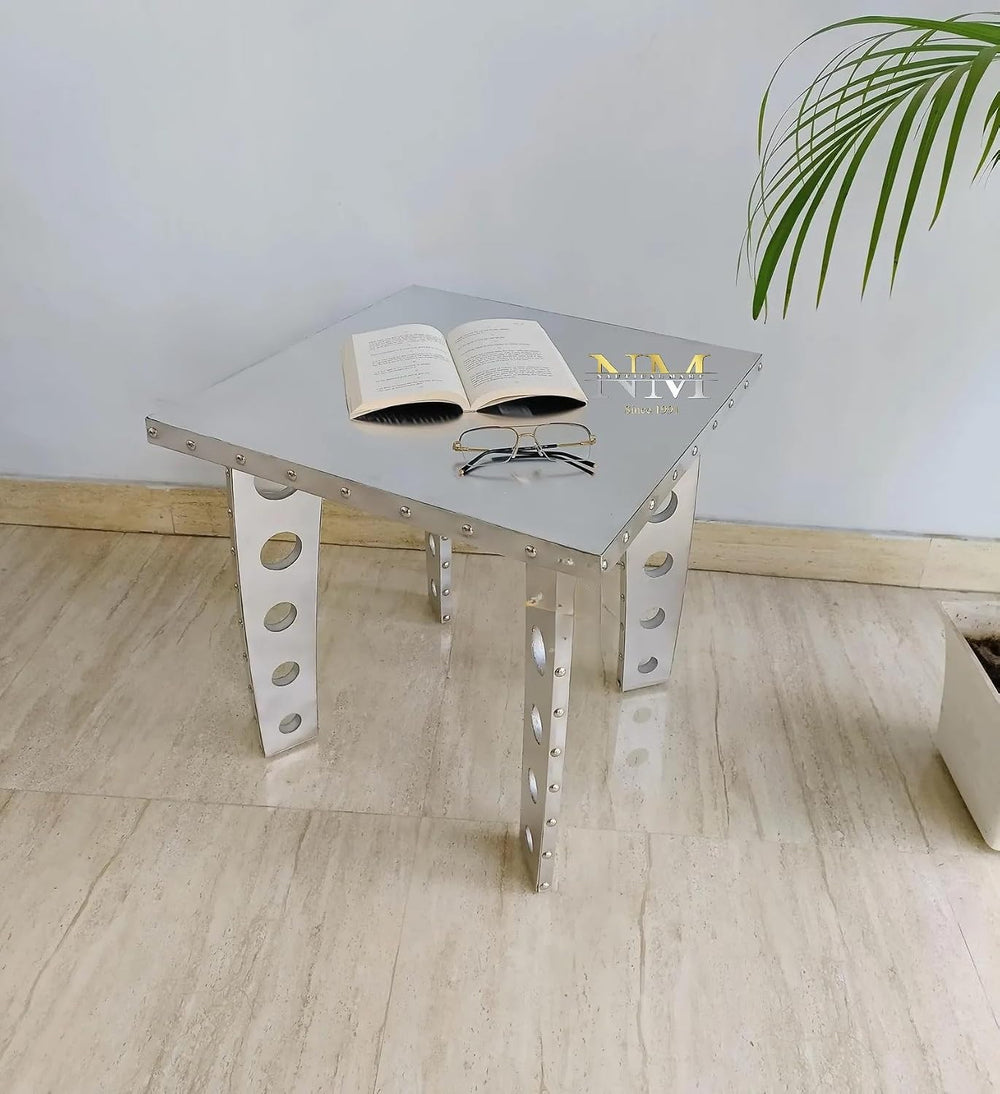 Handcrafted Aluminum Aviator Side Table- Square End Table with Retro Vintage ...