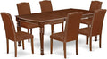 East West Furniture DOEN7-MAH-66 7 Piece Dining Table Set Consist of a Rectangle Dining Room Table with Butterfly Leaf and 6 Brown Faux Faux Leather Parson Chairs, 42x78 Inch, Mahogany