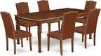 East West Furniture DOEN7-MAH-66 7 Piece Dining Table Set Consist of a Rectangle Dining Room Table with Butterfly Leaf and 6 Brown Faux Faux Leather Parson Chairs, 42x78 Inch, Mahogany