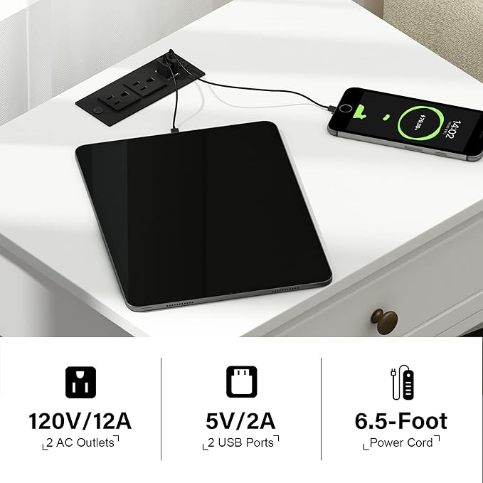 Treocho White End Table Set of 2,Nightstand with Charging Station, X-Design Side Table with 2 AC and USB Power Outlets, Small Night Stand with Storage Drawer and Open Shelf for Living Room