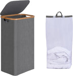 efluky Slim Laundry Hamper with Lid, Narrow Laundry Hamper with Removable Bag, Collapsible Dirty Clothes Basket with Handles for Bathroom, Bedroom & Laundry Room, 75L Grey