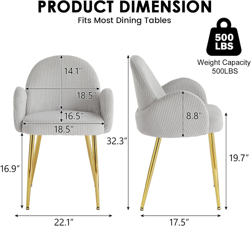Modern Upholstered Dining Chair Set of 4, Corduroy Accent Chairs with Gold Me...