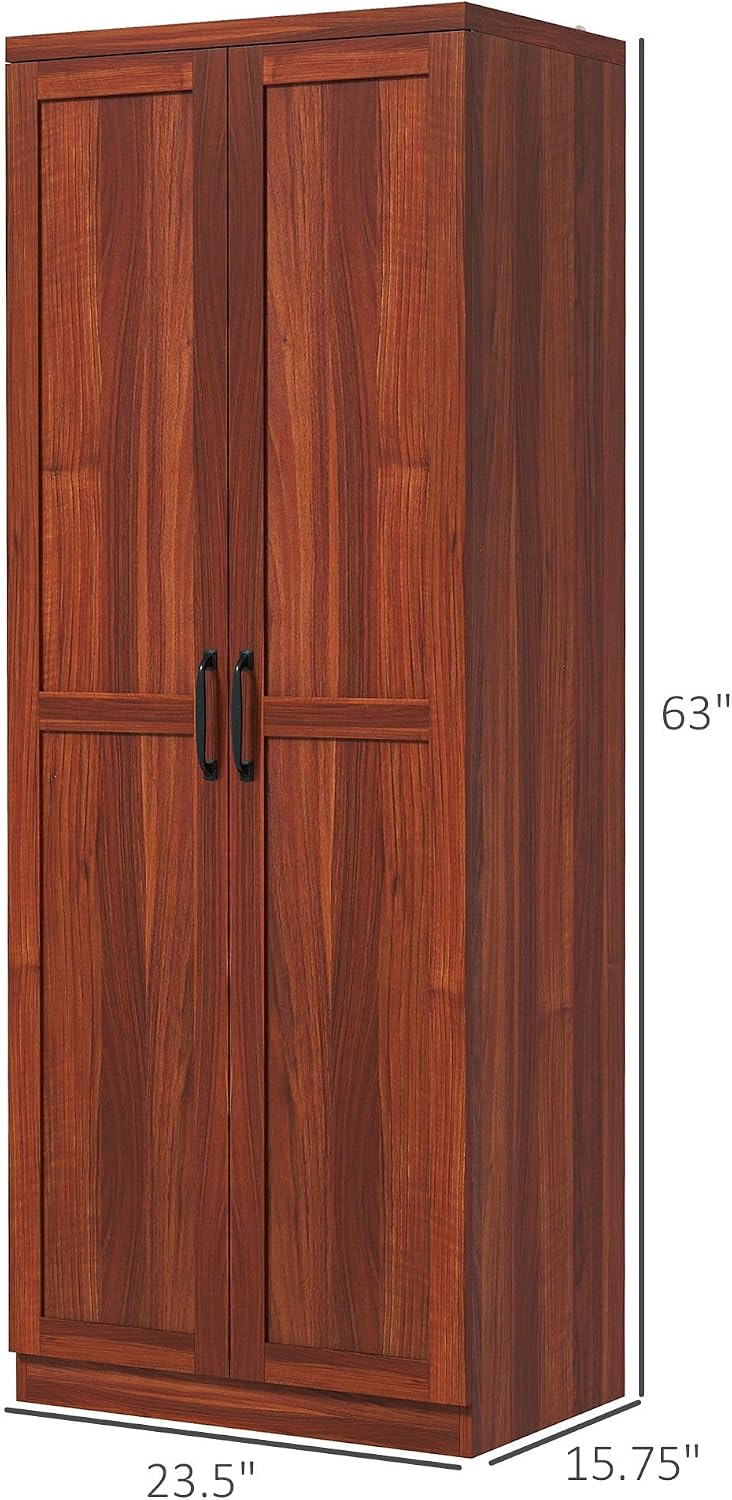63in High Kitchen Pantry Storage Cabinet — 2 Doors, 5-Tier Adjustable Shelves...