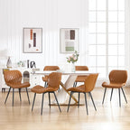 Dining Chairs Set of 6, Comfy Modern Dining Chairs with Thick Cushions, Upholstered Faux Leather Kitchen Side Chairs with Adjustable Metal Legs for Dining Room (Caramel)