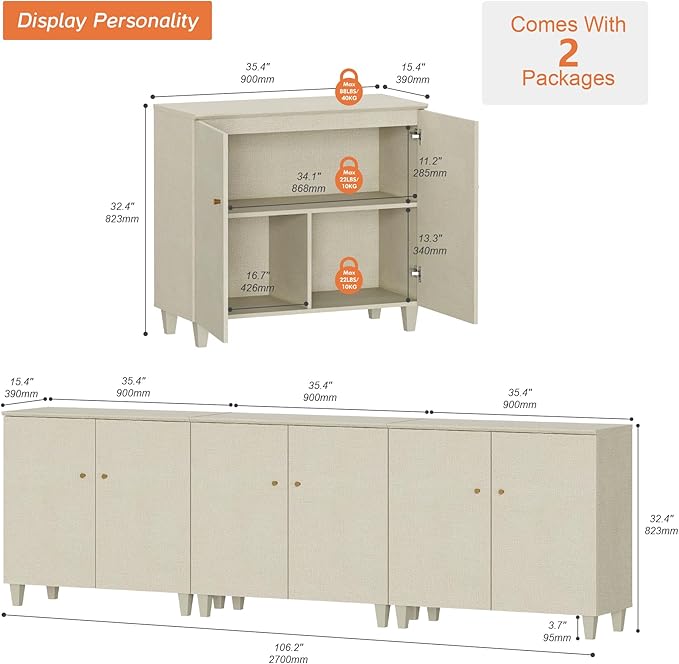 WAMPAT TV Stand Cabinets for 85+ Inches TVs, 3-in-1 Wood Entertainment Center...