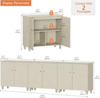 WAMPAT TV Stand Cabinets for 85+ Inches TVs, 3-in-1 Wood Entertainment Center with Doors and 9 Compartments, 106" Modern Media Console Table with Storage for Living Room Bedroom, Beige Faux Linen