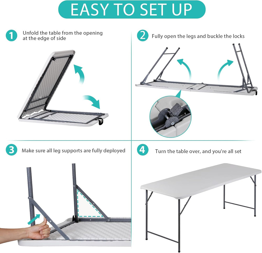 ZenStyle 6 ft Folding Table - 71"x27" Rectangular Portable Plastic ...