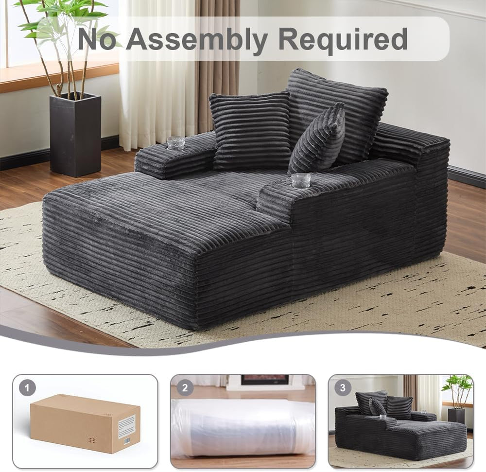 66" Oversized Chaise Lounge Sofa Chair Indoor, Modern Corduroy Single Sl...
